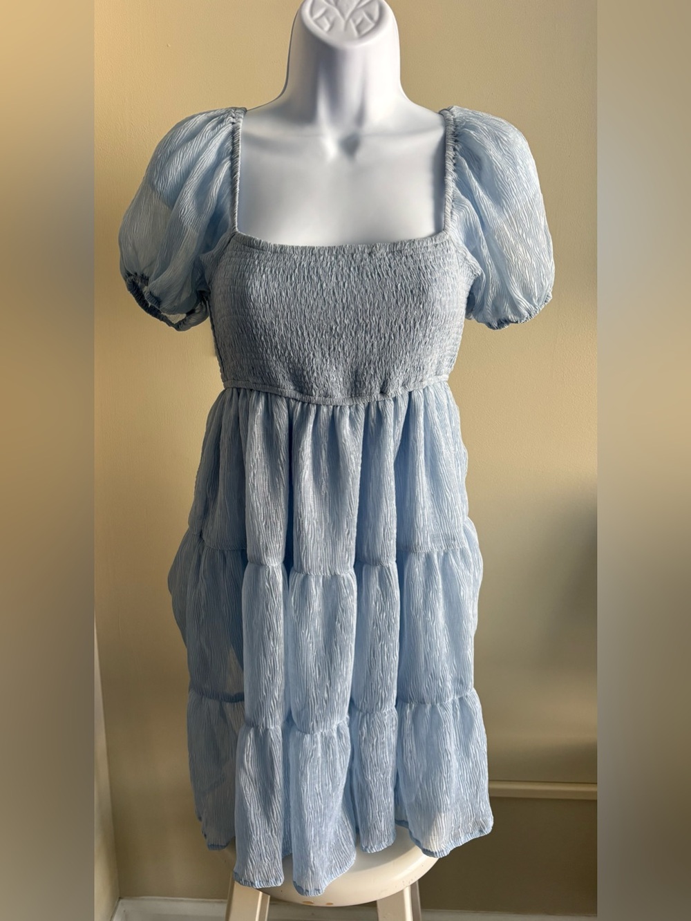 Altar'd State Light Blue Puff Sleeve Smocked Mini Dress